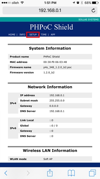 Setup page